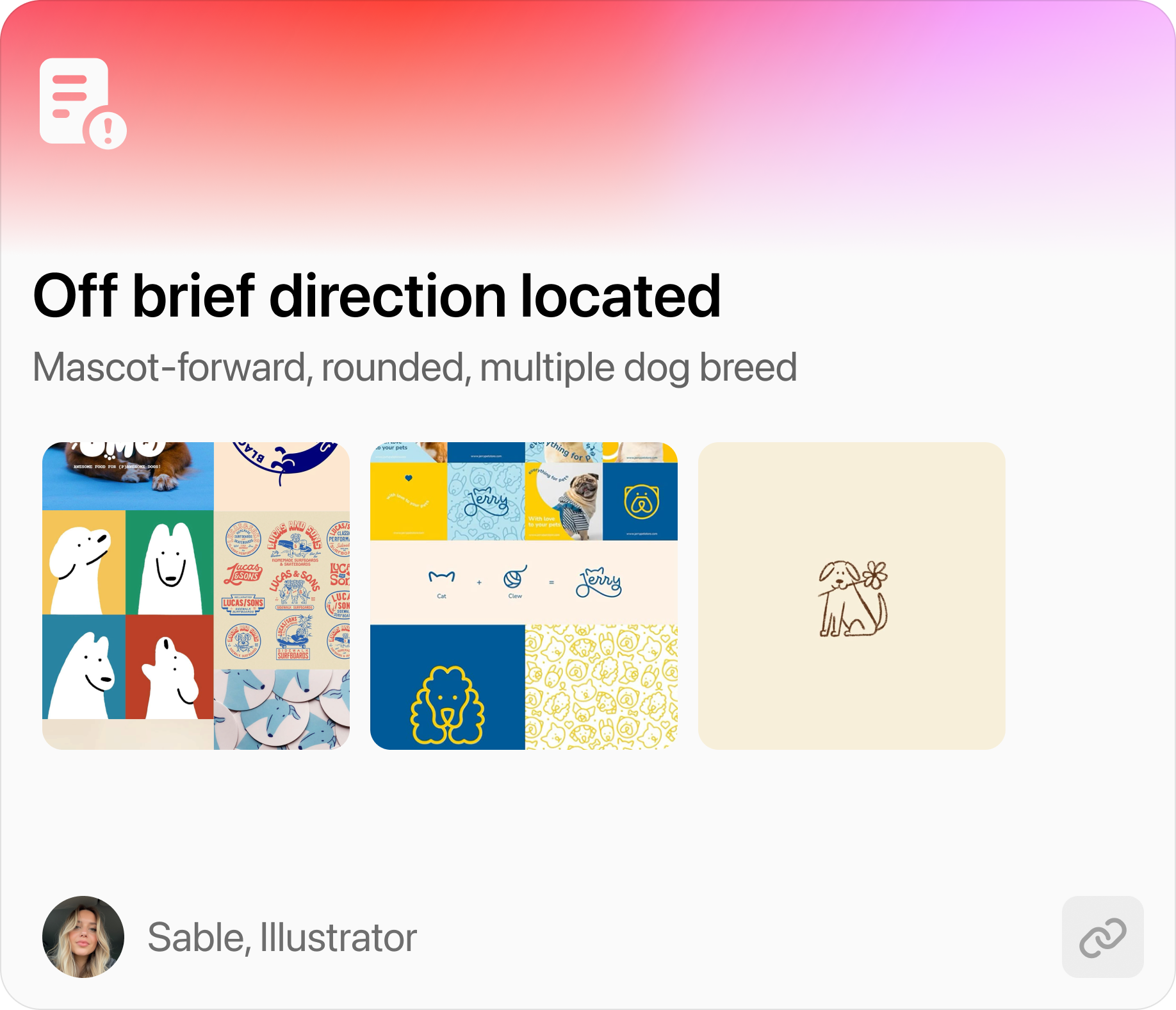Off-brief direction flagged, with the mismatched references highlighted