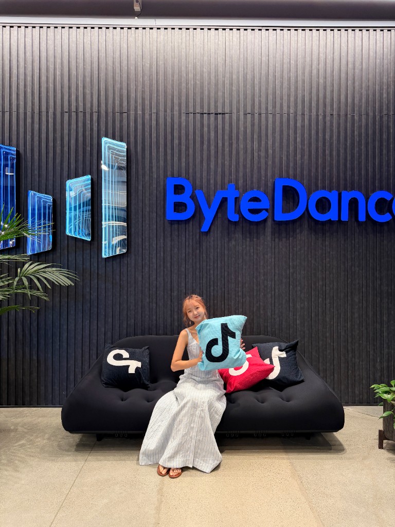 At the ByteDance office with TikTok pillows